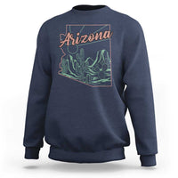 Vintage Arizona State Outline Desert Sunset Graphic Sweatshirt Retro Southwest Saguaro Cactus Travel Souvenir