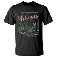 Vintage Arizona State Outline Desert Sunset Graphic T Shirt Retro Southwest Saguaro Cactus Travel Souvenir
