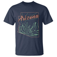 Vintage Arizona State Outline Desert Sunset Graphic T Shirt Retro Southwest Saguaro Cactus Travel Souvenir