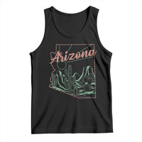 Vintage Arizona State Outline Desert Sunset Graphic Tank Top Retro Southwest Saguaro Cactus Travel Souvenir