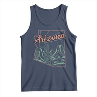 Vintage Arizona State Outline Desert Sunset Graphic Tank Top Retro Southwest Saguaro Cactus Travel Souvenir