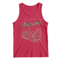 Vintage Arizona State Outline Desert Sunset Graphic Tank Top Retro Southwest Saguaro Cactus Travel Souvenir