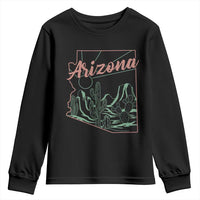 Vintage Arizona State Outline Desert Sunset Graphic Youth Sweatshirt Retro Southwest Saguaro Cactus Travel Souvenir