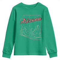 Vintage Arizona State Outline Desert Sunset Graphic Youth Sweatshirt Retro Southwest Saguaro Cactus Travel Souvenir