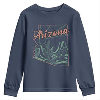 Vintage Arizona State Outline Desert Sunset Graphic Youth Sweatshirt Retro Southwest Saguaro Cactus Travel Souvenir
