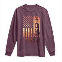 Patriotic Arizona Flag Sunset Graphic Long Sleeve Shirt American Flag Southwest Desert Saguaro Cactus State Pride Souvenir