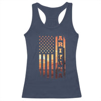 Patriotic Arizona Flag Sunset Graphic Racerback Tank Top American Flag Southwest Desert Saguaro Cactus State Pride Souvenir