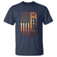 Patriotic Arizona Flag Sunset Graphic T Shirt American Flag Southwest Desert Saguaro Cactus State Pride Souvenir
