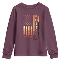 Patriotic Arizona Flag Sunset Graphic Youth Sweatshirt American Flag Southwest Desert Saguaro Cactus State Pride Souvenir