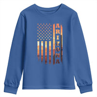 Patriotic Arizona Flag Sunset Graphic Youth Sweatshirt American Flag Southwest Desert Saguaro Cactus State Pride Souvenir