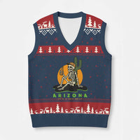 Funny Arizona Its A Dry Heat Skeleton Graphic V-Neck Knit Sweater Vest Vintage Desert Drinking Beer Saguaro Cactus Souvenir