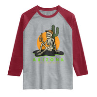 Funny Arizona Its A Dry Heat Skeleton Graphic Raglan Shirt Vintage Desert Drinking Beer Saguaro Cactus Souvenir