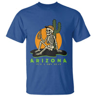 Funny Arizona Its A Dry Heat Skeleton Graphic T Shirt Vintage Desert Drinking Beer Saguaro Cactus Souvenir