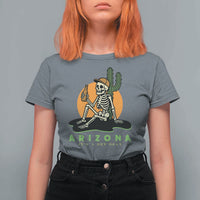 Funny Arizona Its A Dry Heat Skeleton Graphic T Shirt For Women Vintage Desert Drinking Beer Saguaro Cactus Souvenir