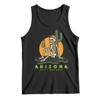 Funny Arizona Its A Dry Heat Skeleton Graphic Tank Top Vintage Desert Drinking Beer Saguaro Cactus Souvenir