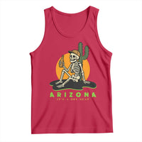 Funny Arizona Its A Dry Heat Skeleton Graphic Tank Top Vintage Desert Drinking Beer Saguaro Cactus Souvenir