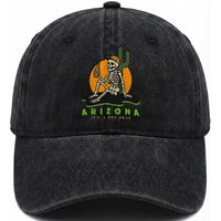 Funny Arizona Its A Dry Heat Skeleton Graphic Washed Cotton Baseball Cap Vintage Desert Drinking Beer Saguaro Cactus Souvenir