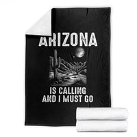 Retro Arizona Is Calling And I Must Go Graphic Throw Blanket Outdoor Desert Cactus Mountain Travel Souvenir