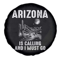 Retro Arizona Is Calling And I Must Go Graphic Spare Tire Cover Outdoor Desert Cactus Mountain Travel Souvenir