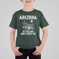 Retro Arizona Is Calling And I Must Go Graphic T Shirt For Kid Outdoor Desert Cactus Mountain Travel Souvenir