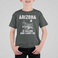 Retro Arizona Is Calling And I Must Go Graphic T Shirt For Kid Outdoor Desert Cactus Mountain Travel Souvenir