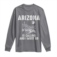Retro Arizona Is Calling And I Must Go Graphic Long Sleeve Shirt Outdoor Desert Cactus Mountain Travel Souvenir