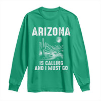 Retro Arizona Is Calling And I Must Go Graphic Long Sleeve Shirt Outdoor Desert Cactus Mountain Travel Souvenir