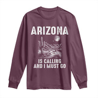 Retro Arizona Is Calling And I Must Go Graphic Long Sleeve Shirt Outdoor Desert Cactus Mountain Travel Souvenir
