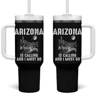 Retro Arizona Is Calling And I Must Go Graphic Tumbler With Handle Outdoor Desert Cactus Mountain Travel Souvenir