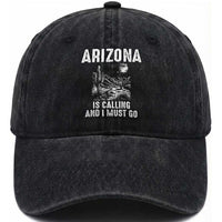 Retro Arizona Is Calling And I Must Go Graphic Washed Cotton Baseball Cap Outdoor Desert Cactus Mountain Travel Souvenir