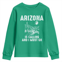 Retro Arizona Is Calling And I Must Go Graphic Youth Sweatshirt Outdoor Desert Cactus Mountain Travel Souvenir