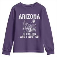 Retro Arizona Is Calling And I Must Go Graphic Youth Sweatshirt Outdoor Desert Cactus Mountain Travel Souvenir