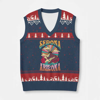 Vintage Retro Sedona Arizona Graphic V-Neck Knit Sweater Vest Psychedelic Red Rock Mountain Sunset Travel Souvenir