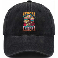 Vintage Retro Sedona Arizona Graphic Washed Cotton Baseball Cap Psychedelic Red Rock Mountain Sunset Travel Souvenir