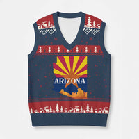Arizona State Flag Map Graphic V-Neck Knit Sweater Vest Southwest Sunburst Cactus State Pride Souvenir