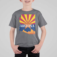 Arizona State Flag Map Graphic T Shirt For Kid Southwest Sunburst Cactus State Pride Souvenir