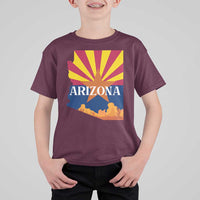 Arizona State Flag Map Graphic T Shirt For Kid Southwest Sunburst Cactus State Pride Souvenir