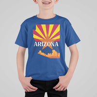 Arizona State Flag Map Graphic T Shirt For Kid Southwest Sunburst Cactus State Pride Souvenir