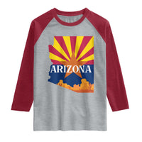 Arizona State Flag Map Graphic Raglan Shirt Southwest Sunburst Cactus State Pride Souvenir