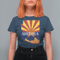 Arizona State Flag Map Graphic T Shirt For Women Southwest Sunburst Cactus State Pride Souvenir