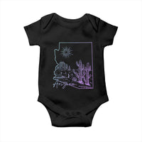 Glowing Arizona State Map Outline Graphic Baby Onesie Neon Gradient Cactus Desert Travel Souvenir