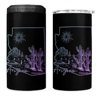 Glowing Arizona State Map Outline Graphic 4 in 1 Can Cooler Tumbler Neon Gradient Cactus Desert Travel Souvenir