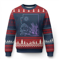 Glowing Arizona State Map Outline Graphic Ugly Christmas Sweater Neon Gradient Cactus Desert Travel Souvenir