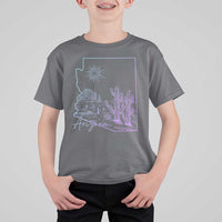 Glowing Arizona State Map Outline Graphic T Shirt For Kid Neon Gradient Cactus Desert Travel Souvenir