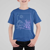 Glowing Arizona State Map Outline Graphic T Shirt For Kid Neon Gradient Cactus Desert Travel Souvenir