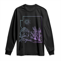 Glowing Arizona State Map Outline Graphic Long Sleeve Shirt Neon Gradient Cactus Desert Travel Souvenir