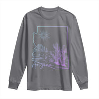 Glowing Arizona State Map Outline Graphic Long Sleeve Shirt Neon Gradient Cactus Desert Travel Souvenir