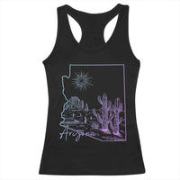 Glowing Arizona State Map Outline Graphic Racerback Tank Top Neon Gradient Cactus Desert Travel Souvenir