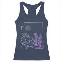 Glowing Arizona State Map Outline Graphic Racerback Tank Top Neon Gradient Cactus Desert Travel Souvenir