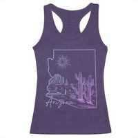 Glowing Arizona State Map Outline Graphic Racerback Tank Top Neon Gradient Cactus Desert Travel Souvenir